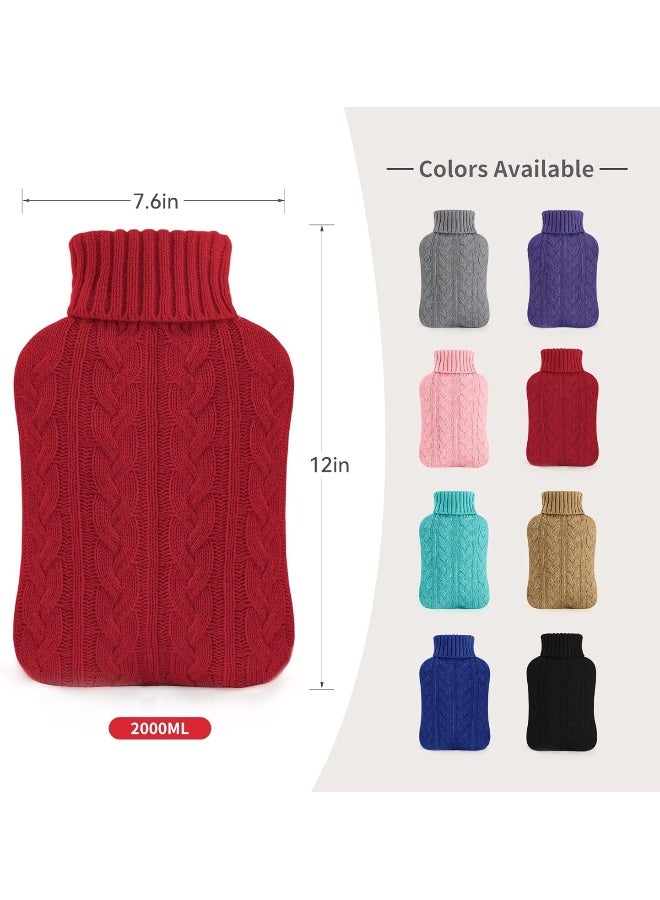 Samply Hot Water Bottle with Knitted Cover, 2L Hot Water Bag for Hot and Cold Compress, Hand Feet Warmer, Ideal for Menstrual Cramps, Neck and Shoulder Pain Relief, Red - Image 2
